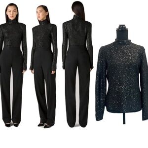 ST. John black sequin mock neck long sleeve turtleneck sweater Sz 8 NWT